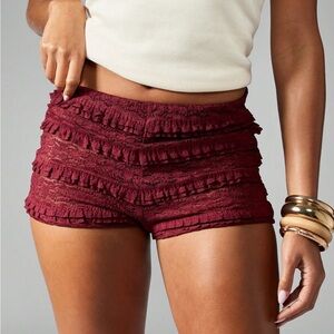 Missguided Maroon Ruffle Shorts